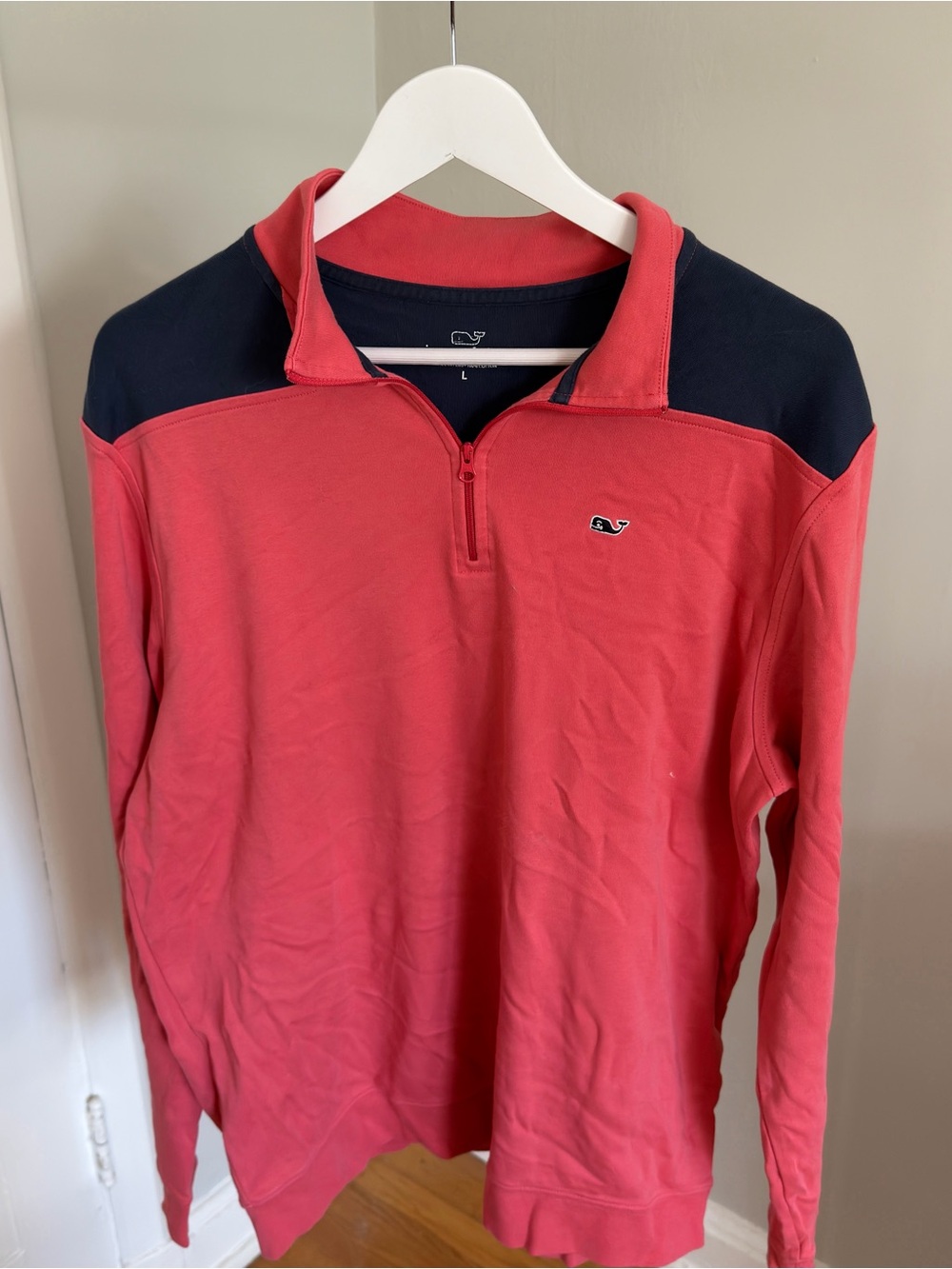 Vineyard Vines Coral and Navy Quarter-Zip Pullover - Men’s